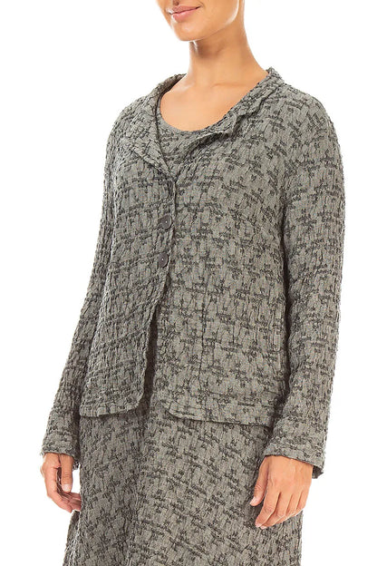 Geometric Texture  Olive Grey Linen Jacket