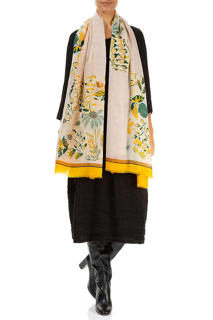 Golden Bloom Cashmere Silk Scarf 3