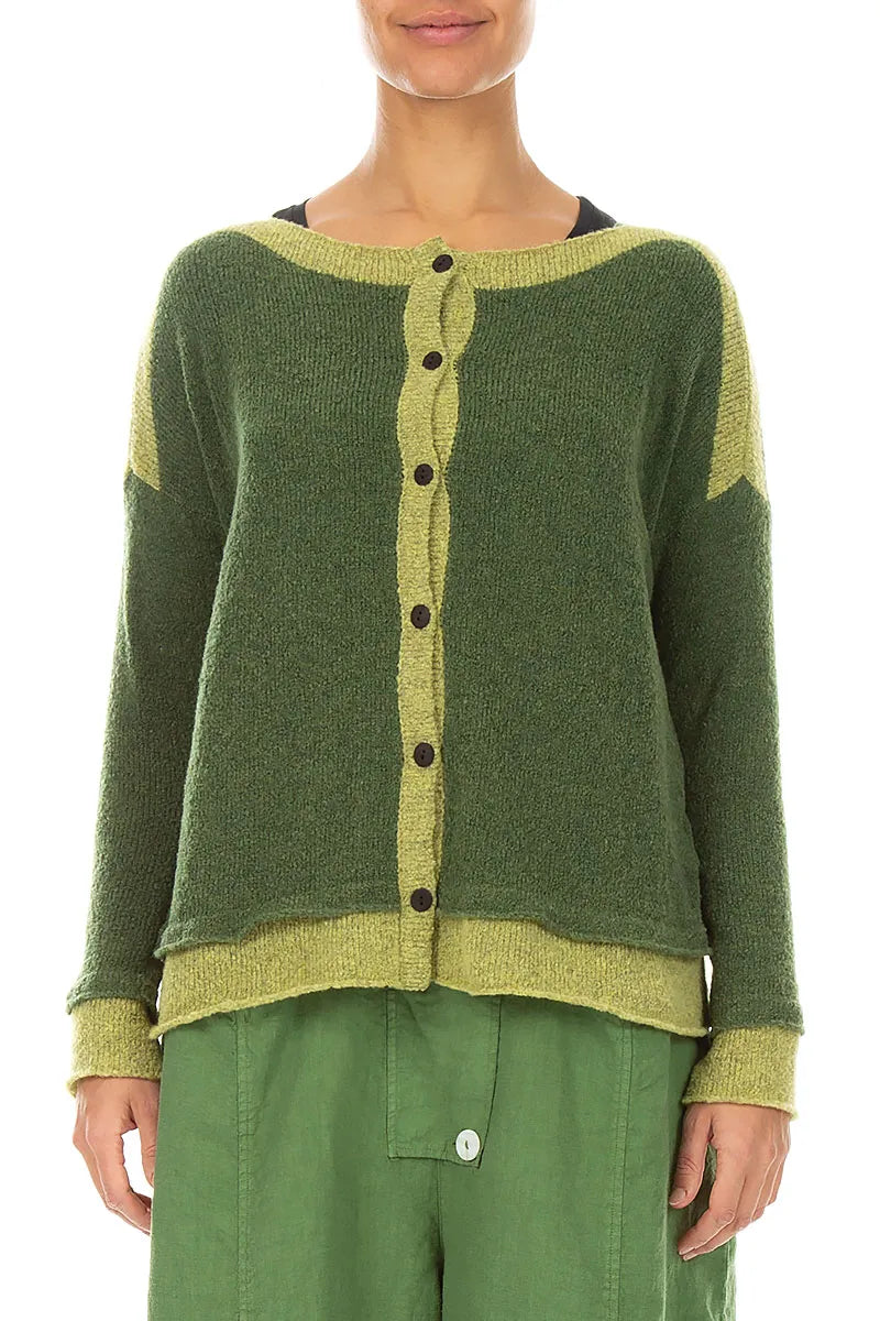 Golden Edge Dark Sage Wool Cardigan 1