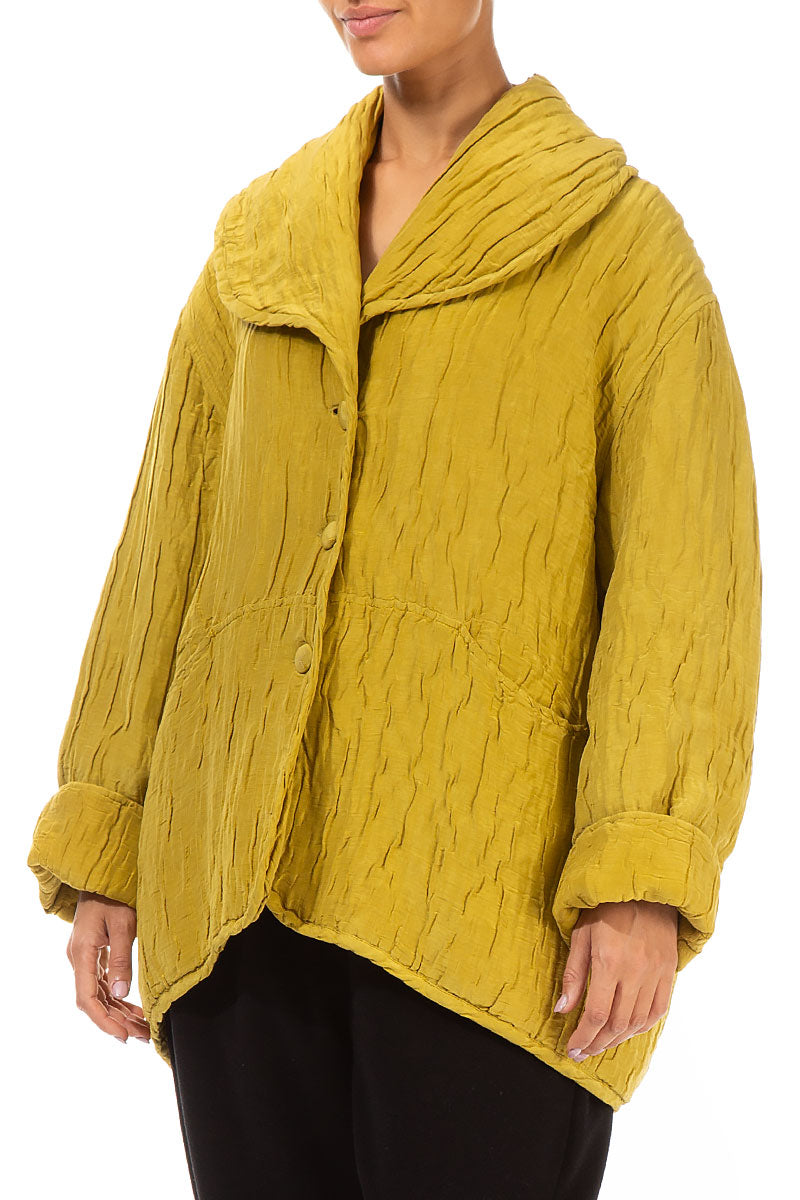 Golden Lime Crinkled Silk Linen Coat