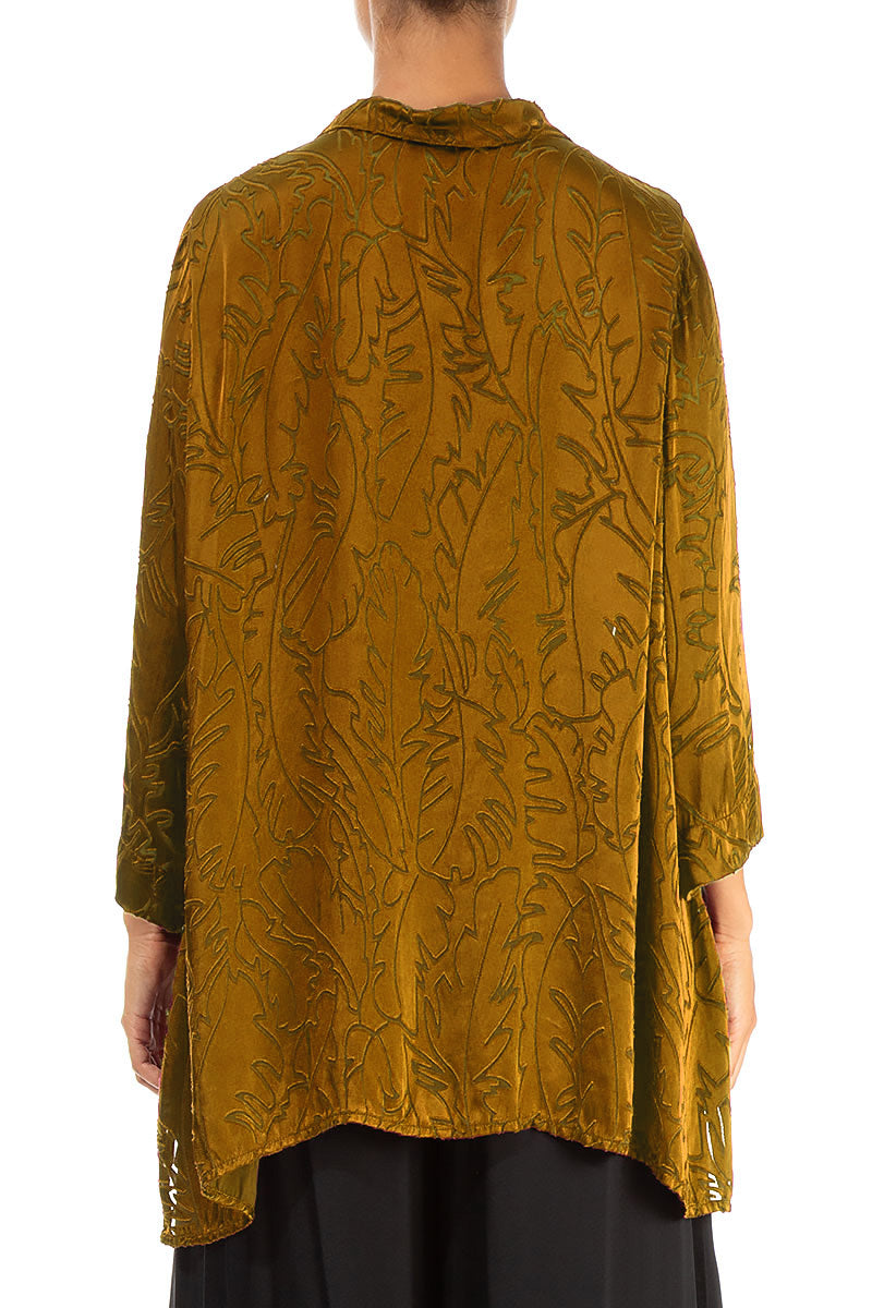 Golden Olive Devoré Feather Silk Shirt