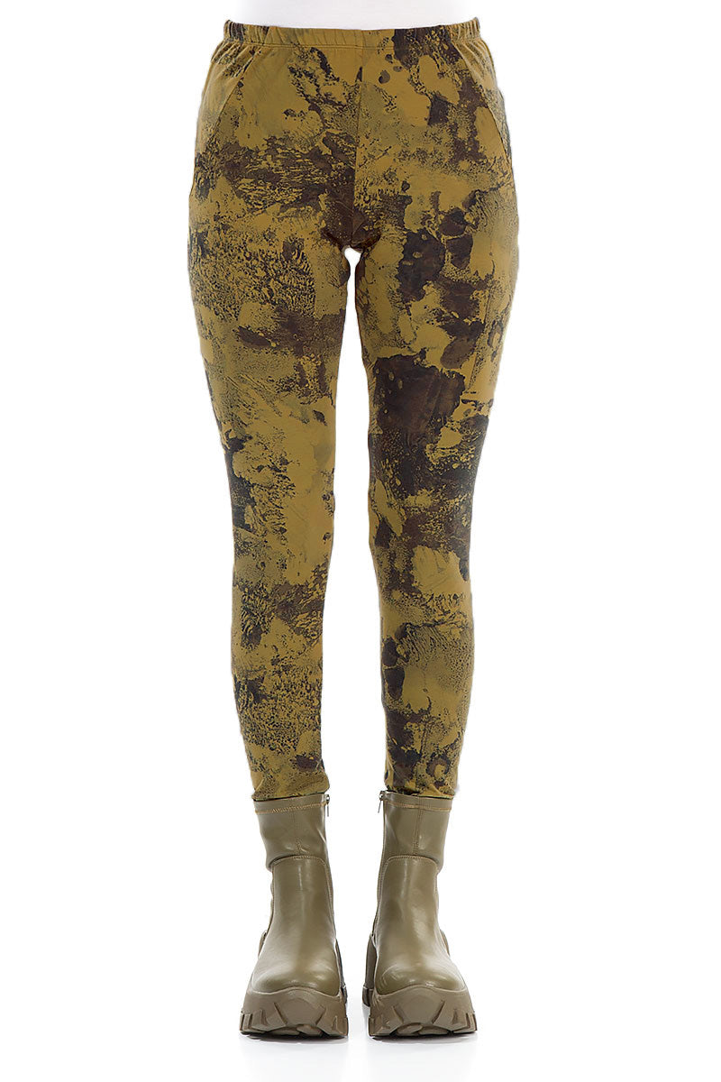 Golden Olive Marble Cotton Leggings