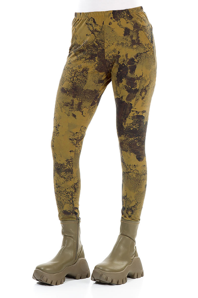 Golden Olive Marble Cotton Leggings