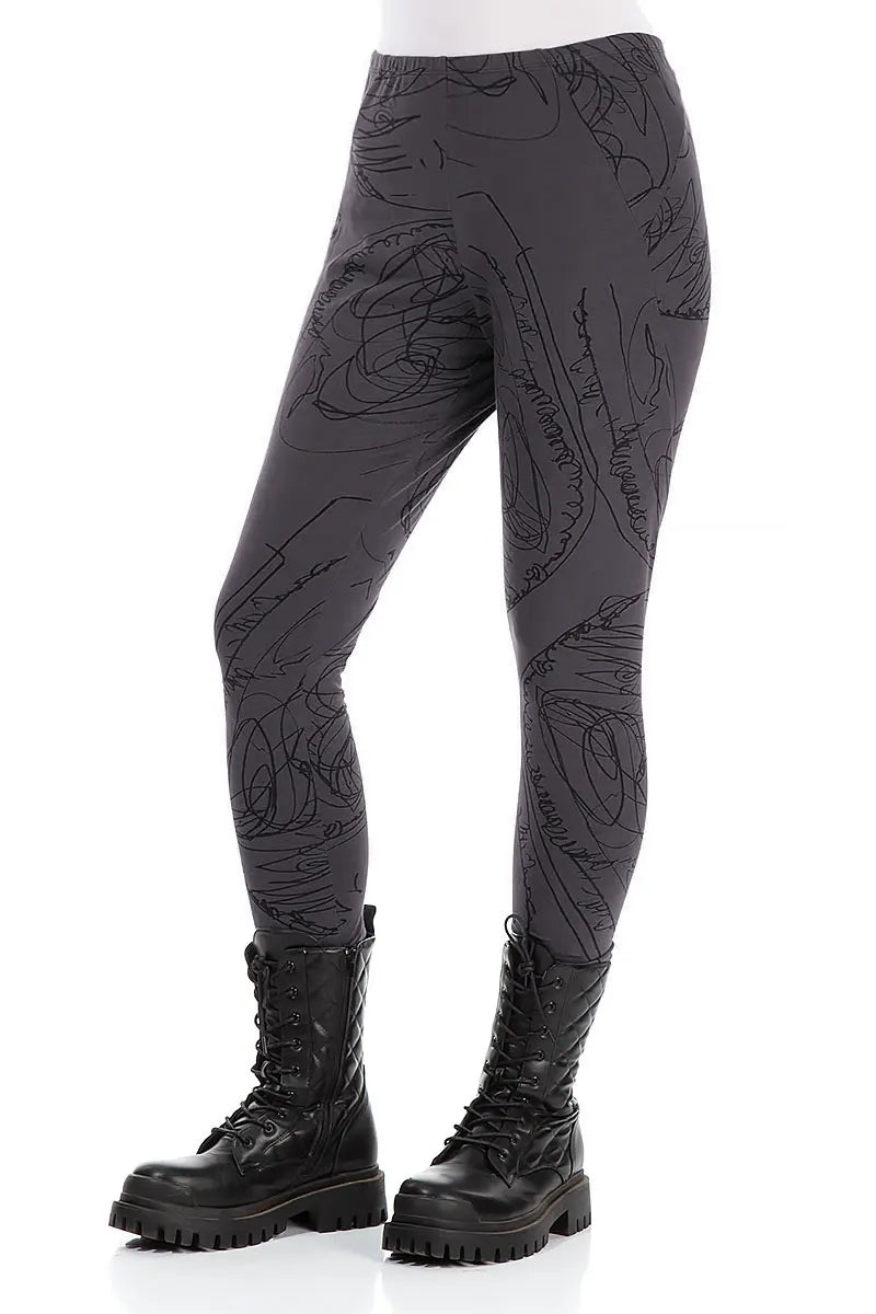 Graphite Abstract Draw Cotton Leggings 3