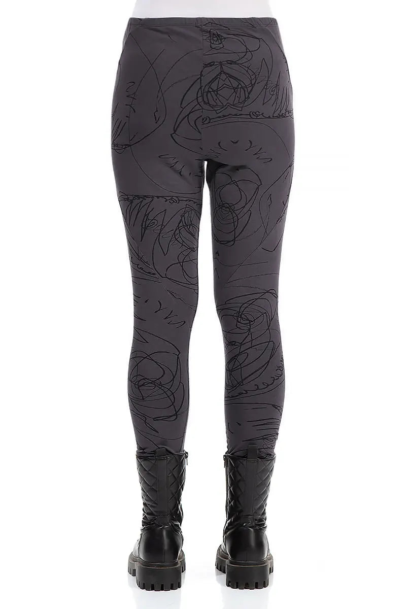 Graphite Abstract Draw Cotton Leggings 2
