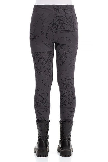 Graphite Abstract Draw Cotton Leggings 2