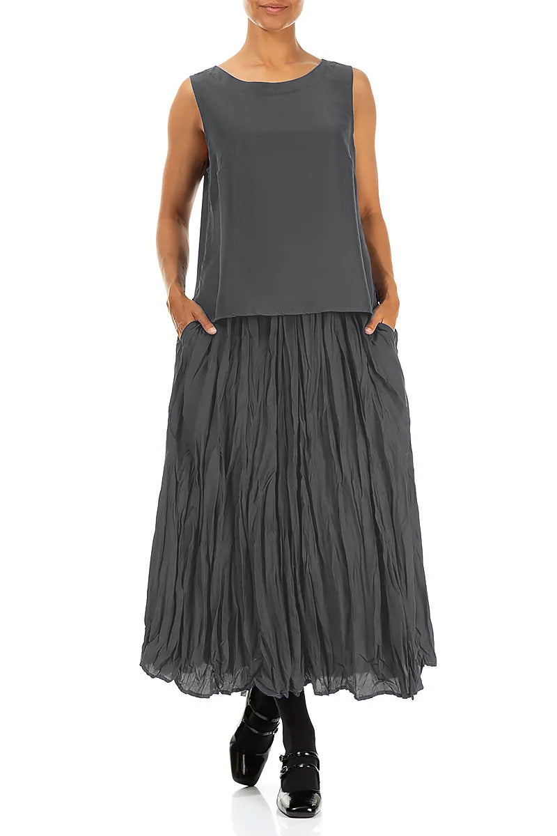 Graphite Blue Crumpled Silk Bamboo Skirt 4