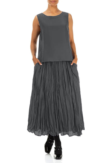Graphite Blue Crumpled Silk Bamboo Skirt 4