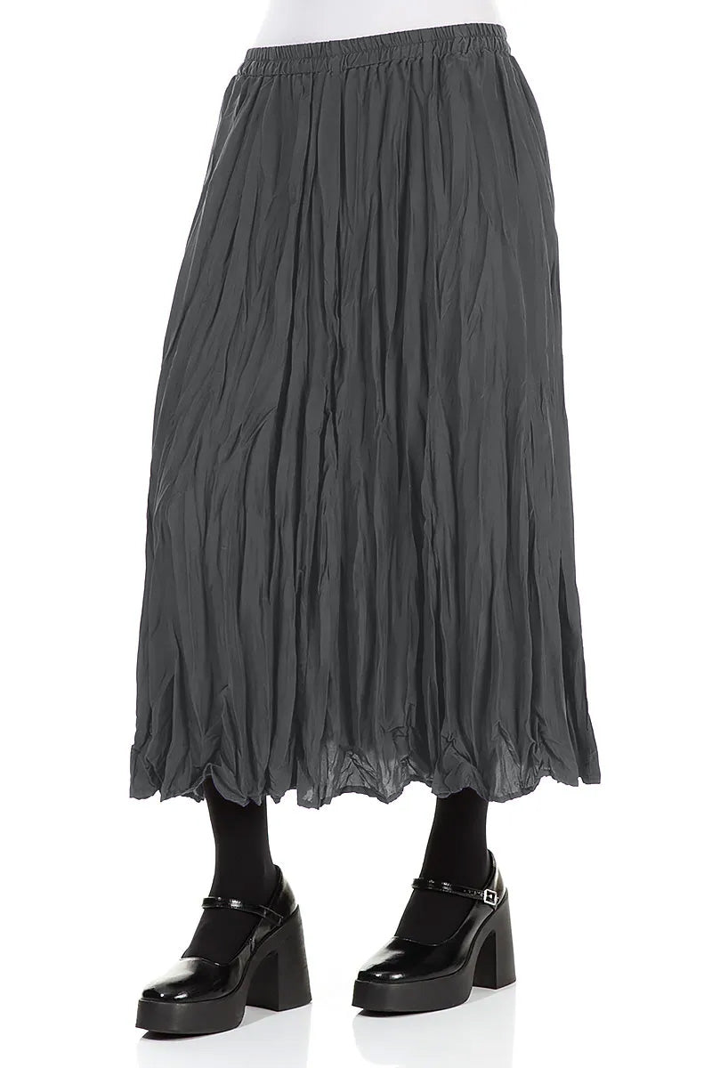 Graphite Blue Crumpled Silk Bamboo Skirt 3