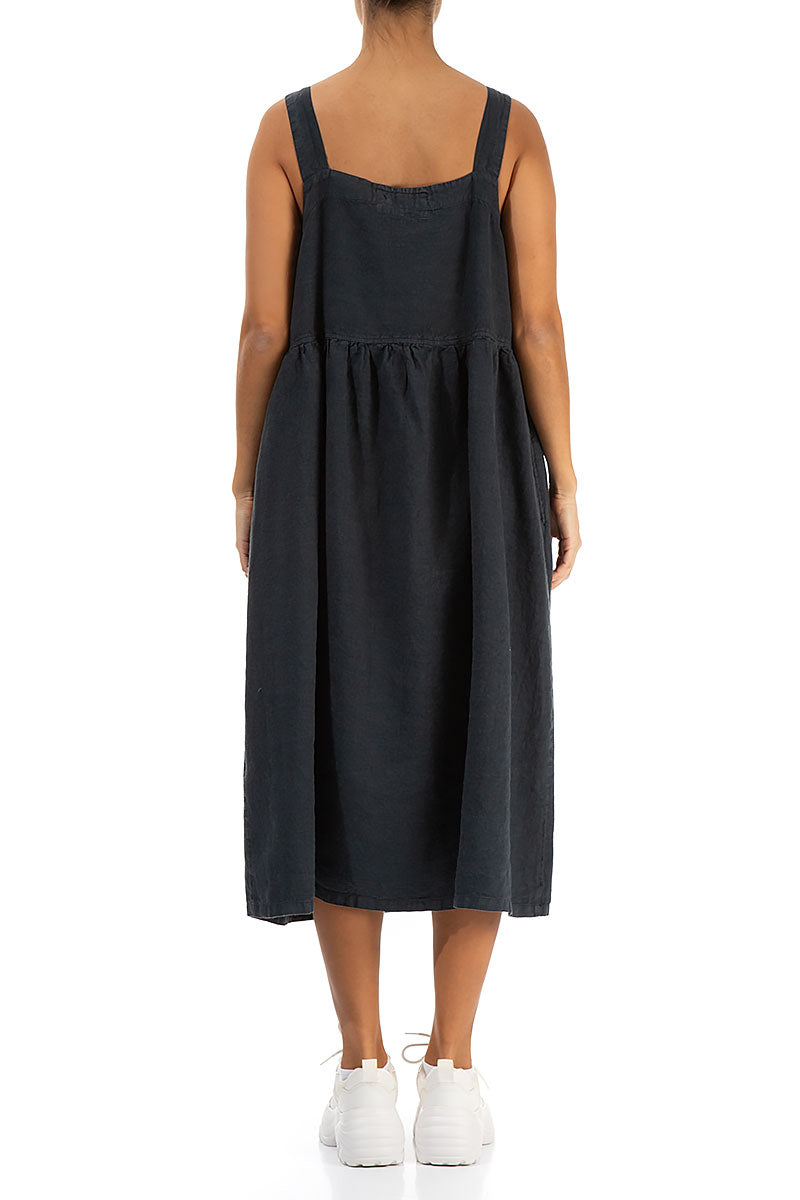 Graphite Linen Dungaree Dress 2