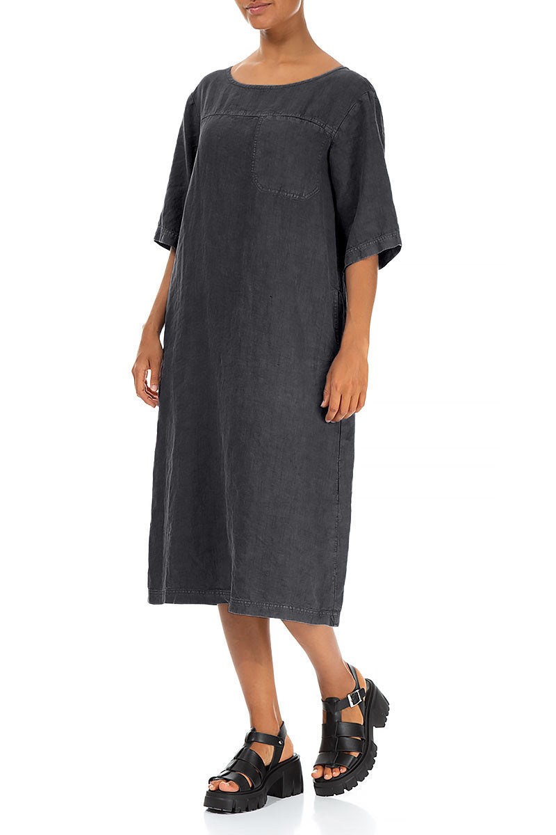 Graphite Linen Shift Dress