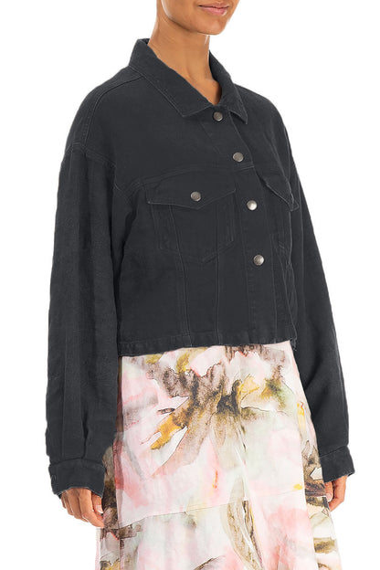 Graphitfarbene Trucker-Jacke aus Leinen