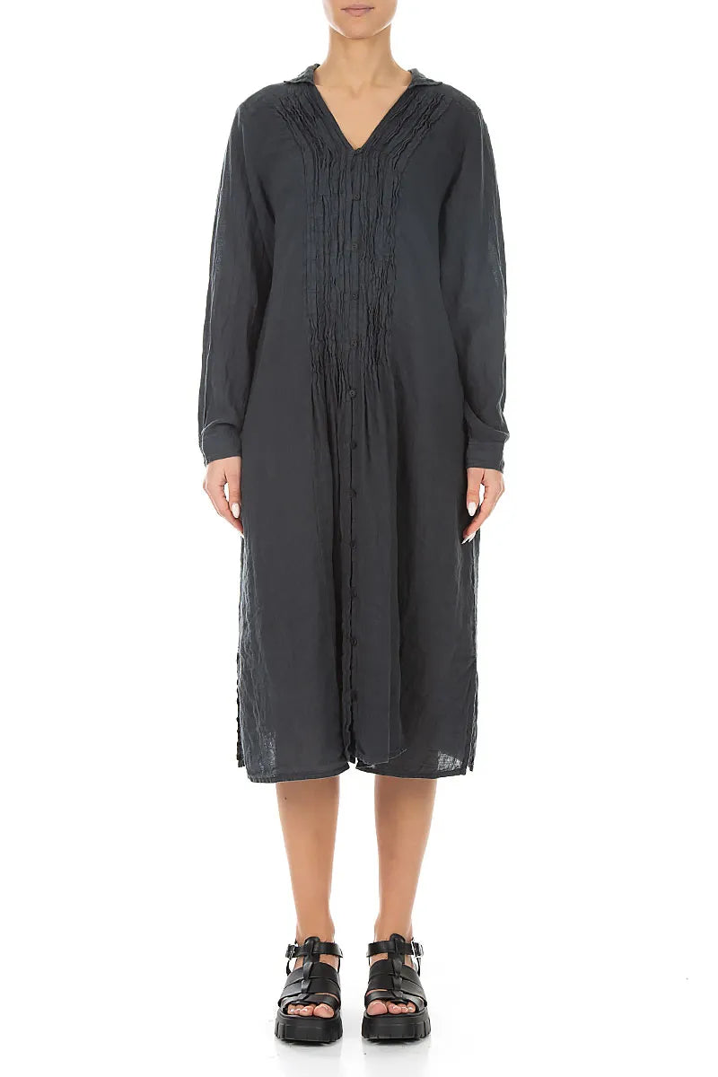 Graphite Pintuck Linen Shirt Dress 1
