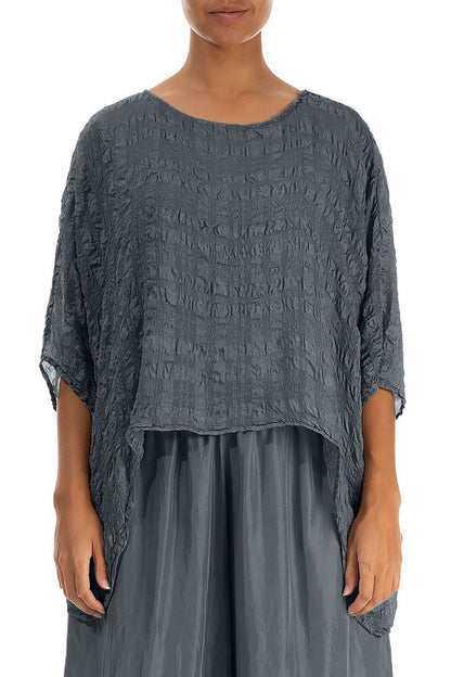 Blouse en soie kaftan texturée graphite