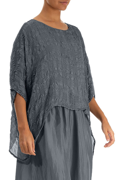 Blouse en soie kaftan texturée graphite
