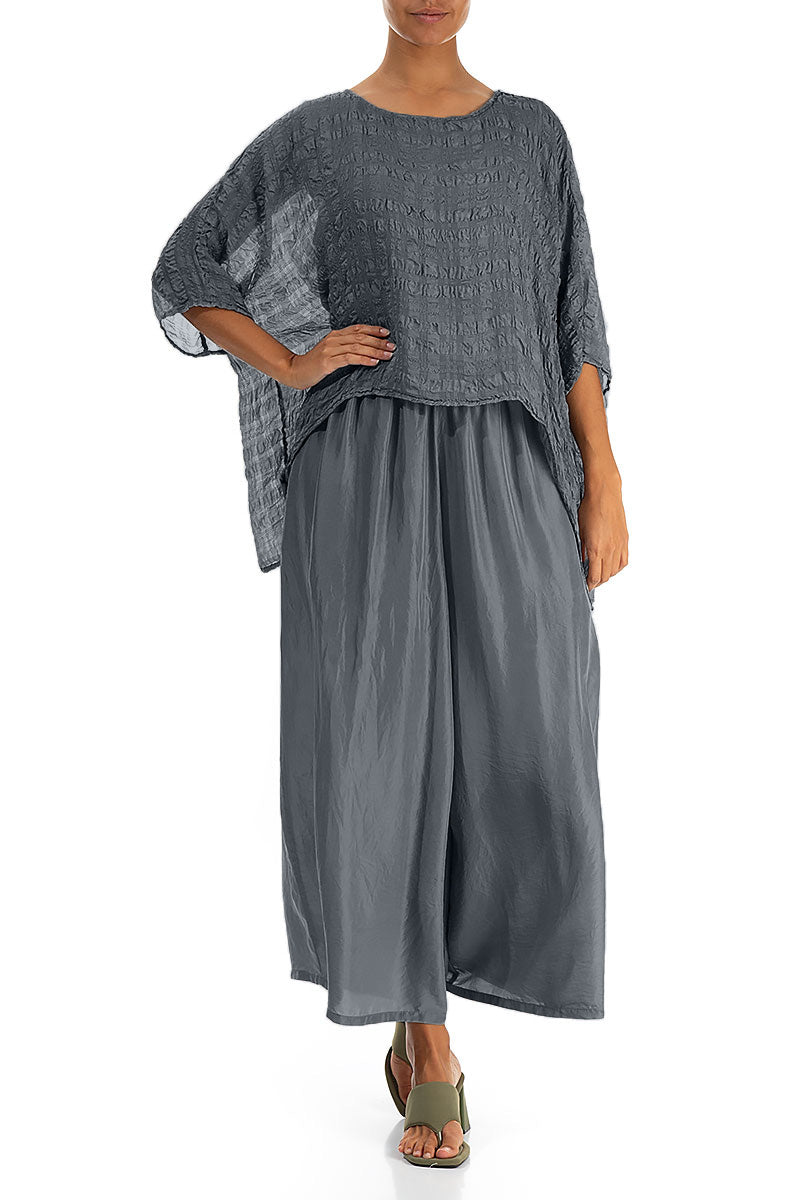 Blouse en soie kaftan texturée graphite