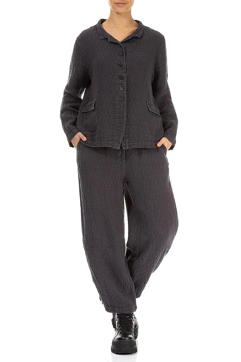 Graphite Textured Linen Trousers 4
