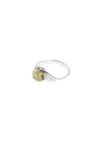 Green Amber Bubble Ring