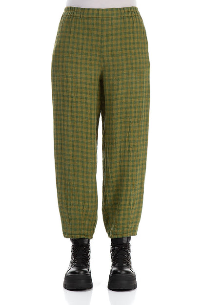 Green Check Linen Pencil Trousers