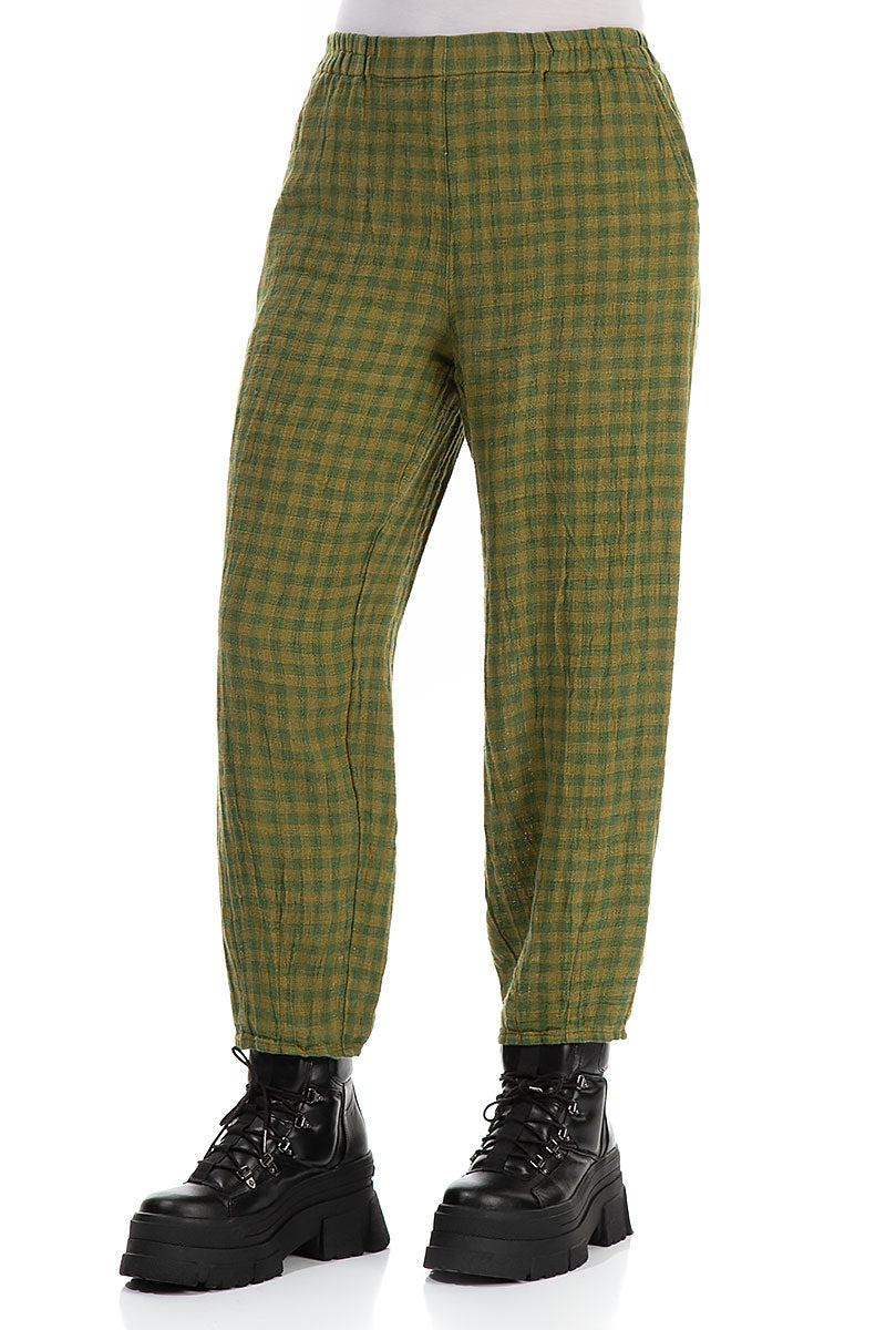 Green Check Linen Pencil Trousers