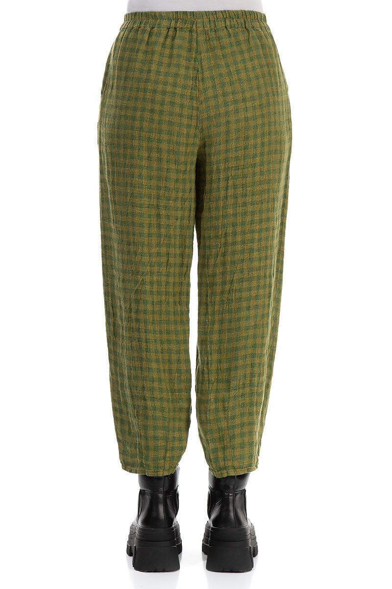 Green Check Linen Pencil Trousers