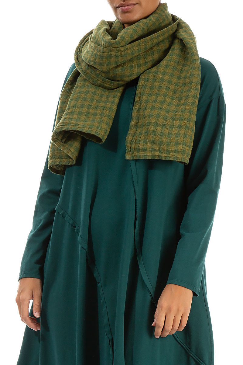 Green Check Linen Scarf