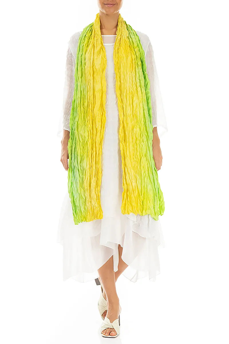 Green Yellow Ombré Crumpled Silk Scarf 2