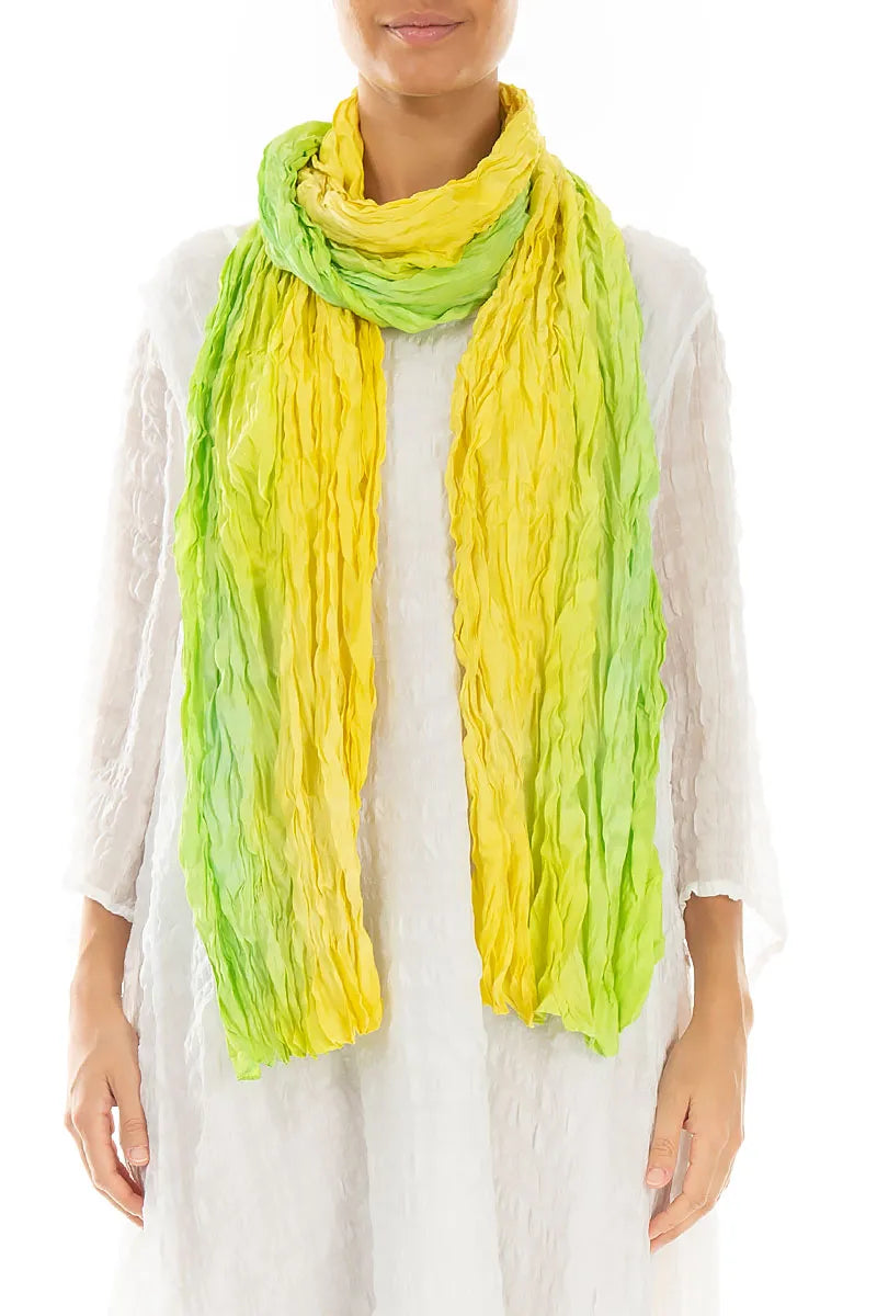 Green Yellow Ombré Crumpled Silk Scarf 1