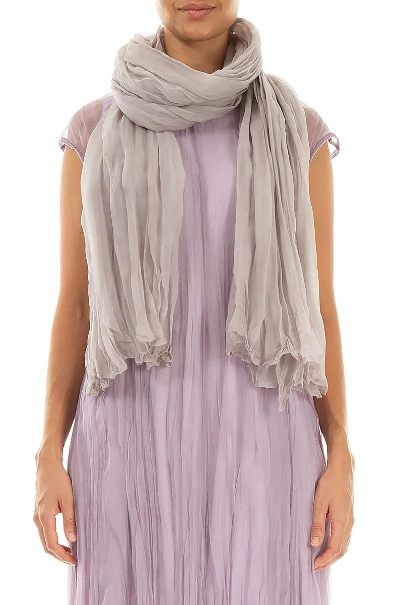 Greige Crumpled Silk Chiffon Scarf 1
