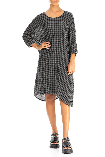 Grey Check Gauze Linen Tunic Dress 4