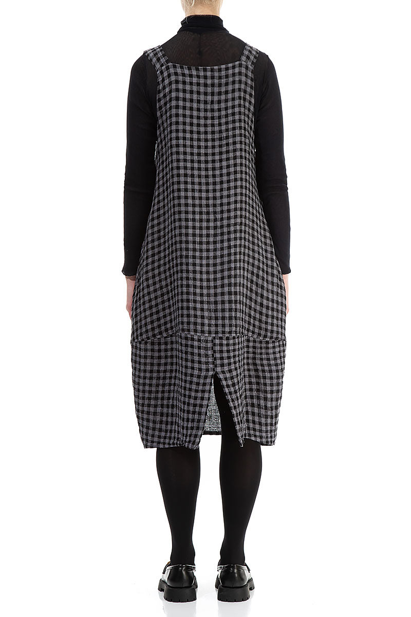 Grey Check Linen Dungaree Dress