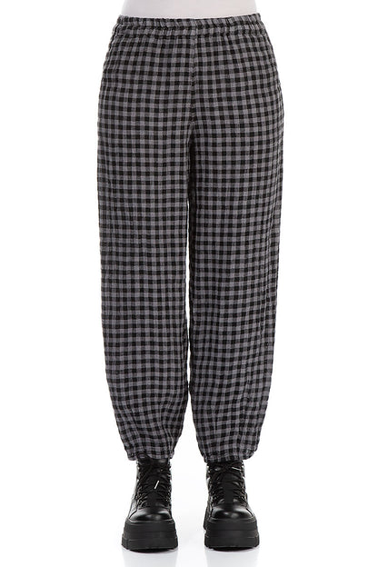 Grey Check Linen Pencil Trousers