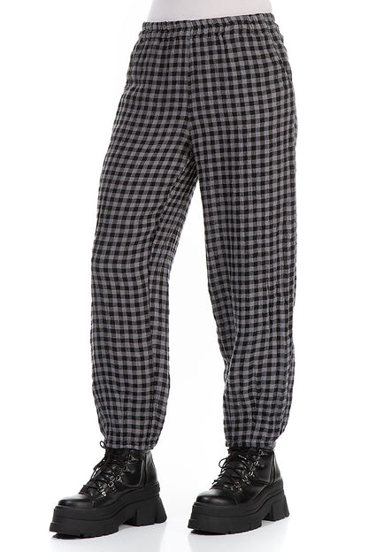 Grey Check Linen Pencil Trousers