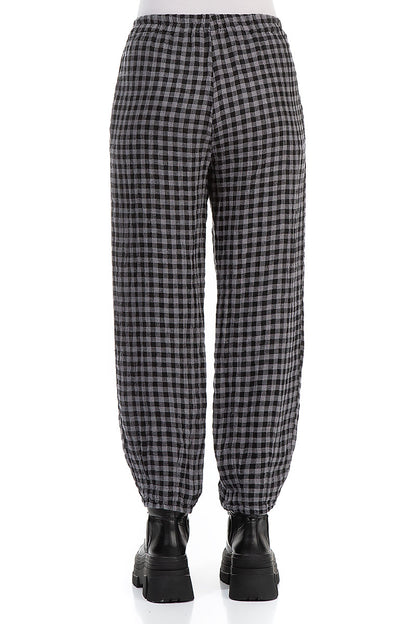 Grey Check Linen Pencil Trousers 2