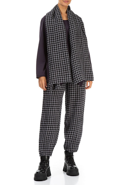 Grey Check Linen Pencil Trousers