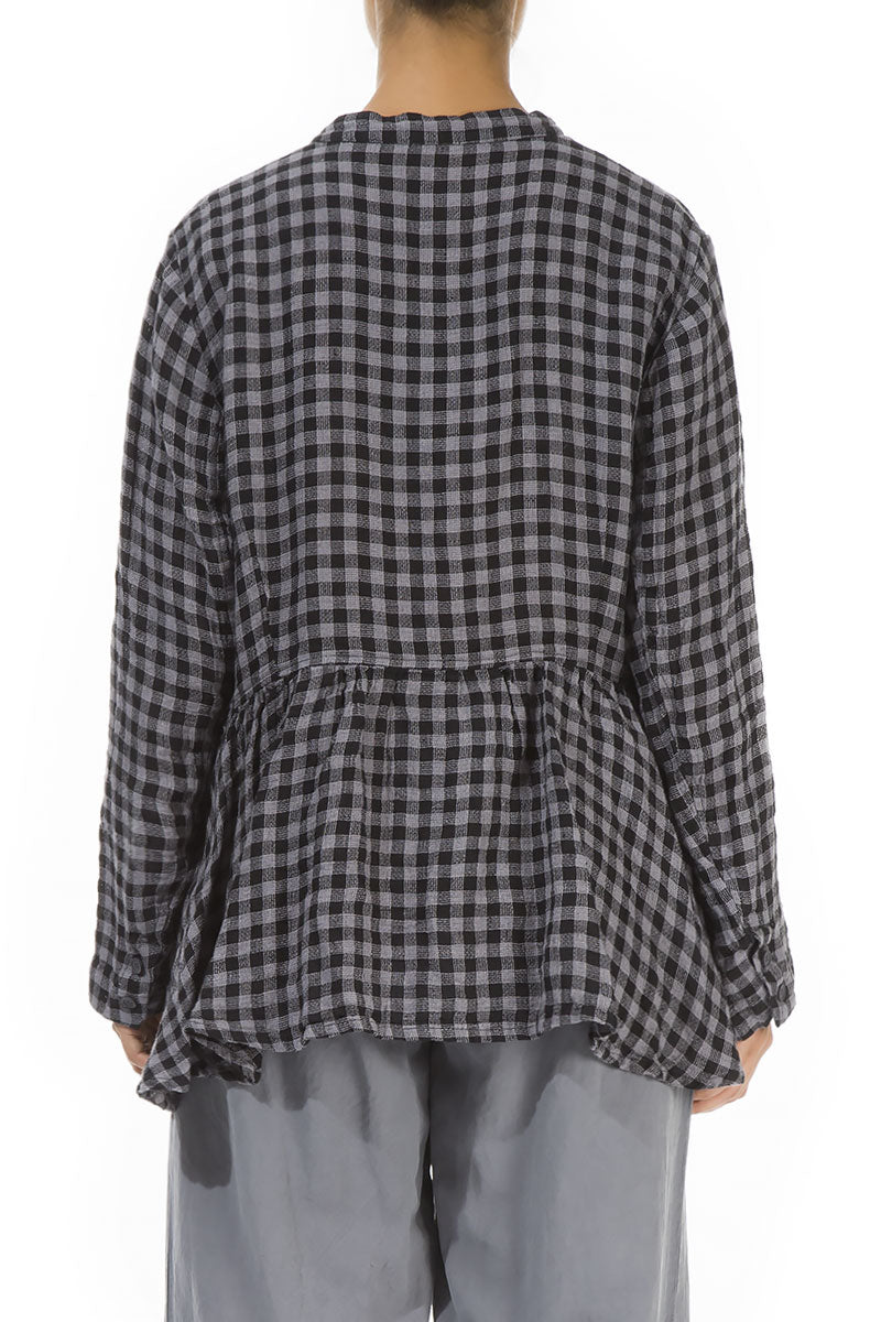 Grey Check Peplum Linen Jacket