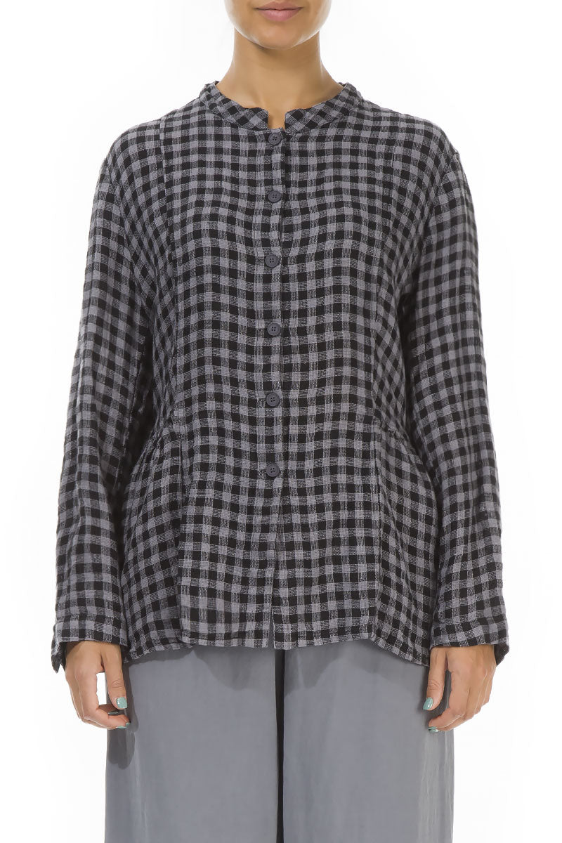 Grey Check Peplum Linen Jacket