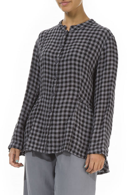 Grey Check Peplum Linen Jacket