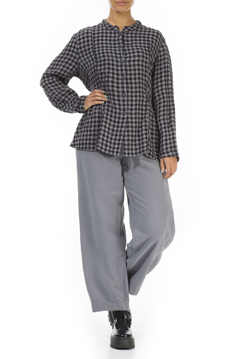 Grey Check Peplum Linen Jacket