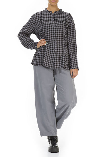 Grey Check Peplum Linen Jacket