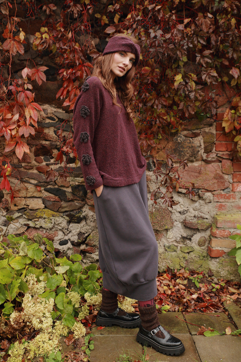 Grey Cotton Midi Skirt