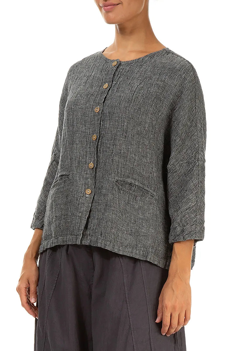 Grey Mélange Linen Jacket Blouse 3