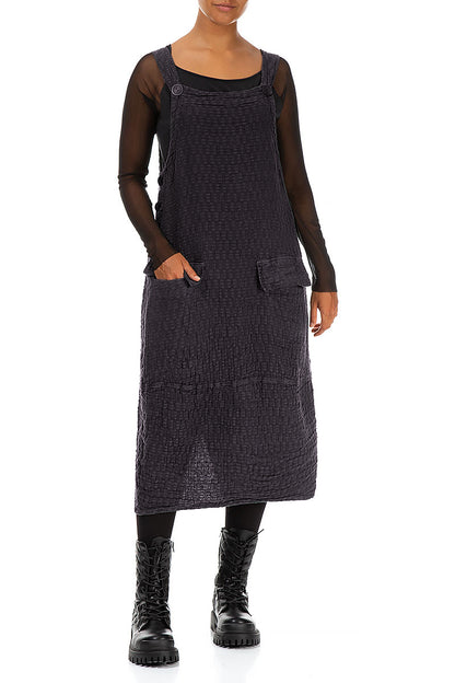 Grey Textured Linen Dungaree Dress 3
