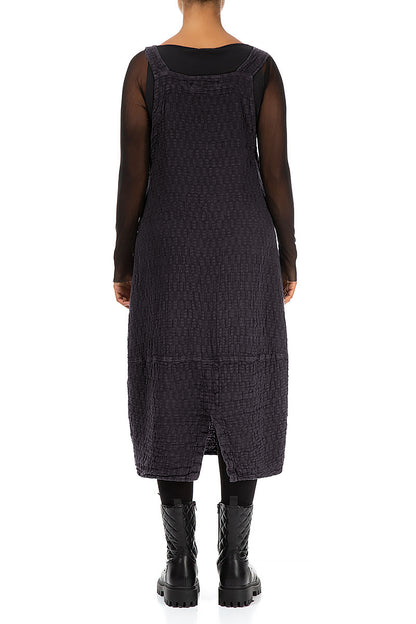 Grey Textured Linen Dungaree Dress 2