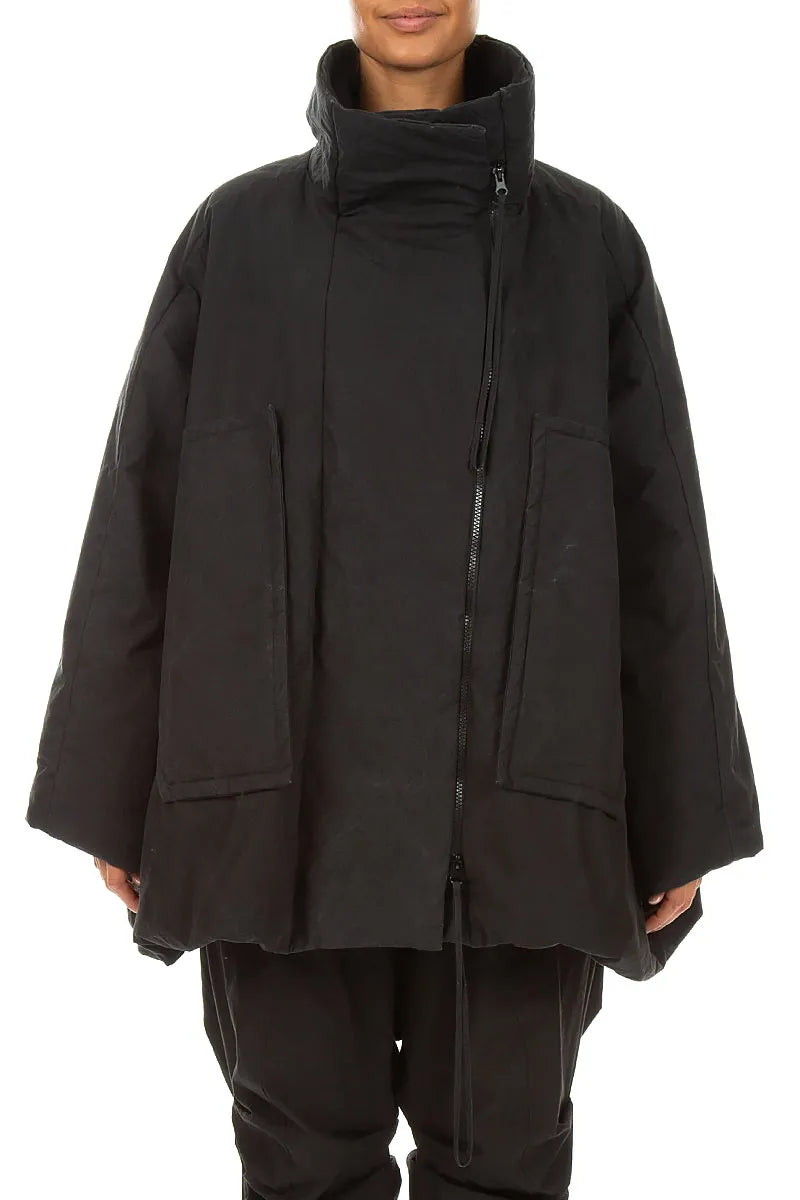 High Collar Black Cotton Puffer Coat