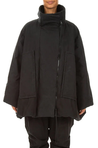 High Collar Black Cotton Puffer Coat