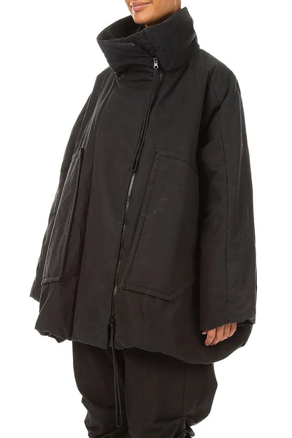 High Collar Black Cotton Puffer Coat