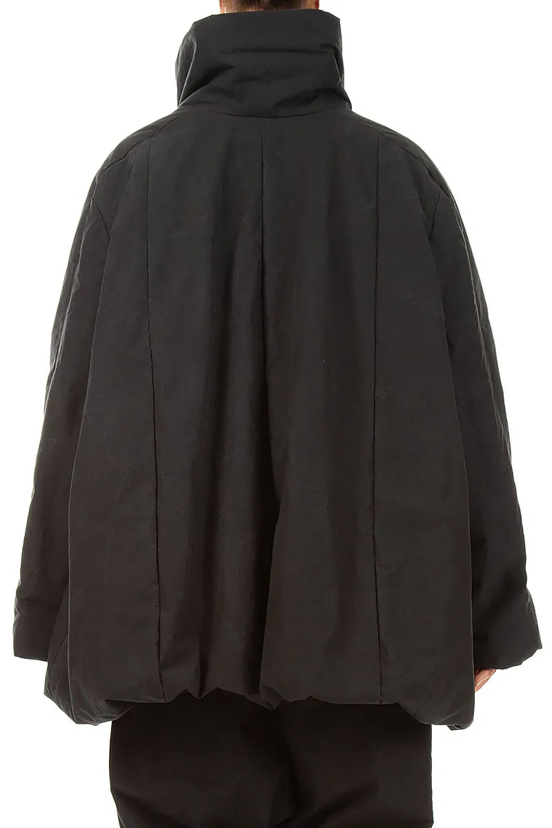 High Collar Black Cotton Puffer Coat