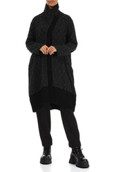 High Collar Black Textured Linen Jacket 4