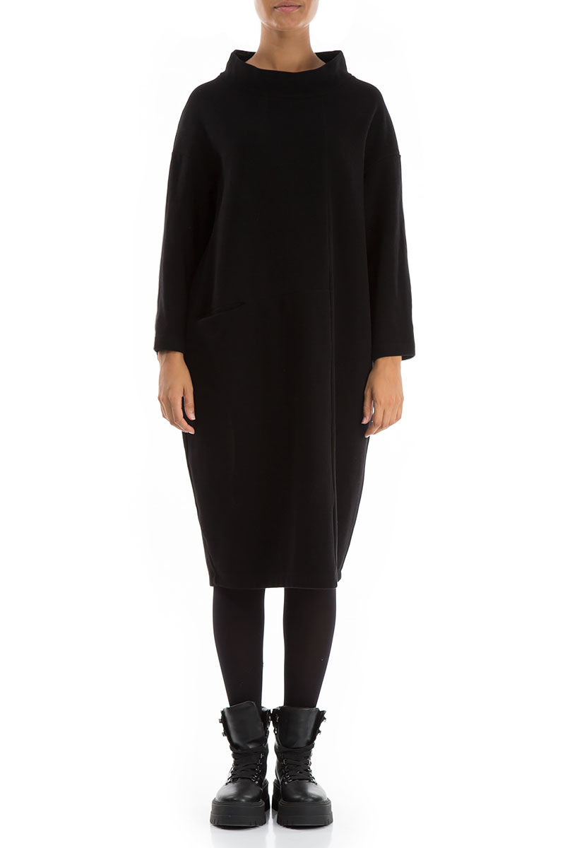 High Neck Black Jersey Cotton Dress